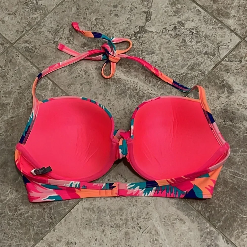 Aerie Pink Floral Underwire Padded Bikini Top 36D